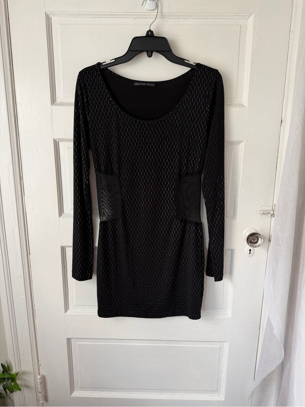 Symphony Y2K Vintage Black Long Sleeve Bodycon Mini Dress Sheer Waist Cutout